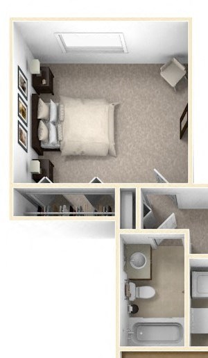 1-Bed/1-Bath, Malva Floor Plan 1-Bed/1-Bath, Malva Floor Plan at Westlake Apartments, Michigan, 48111
